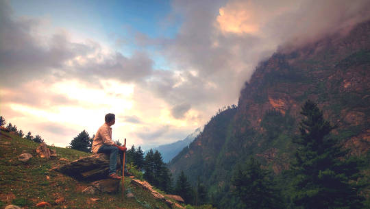 Man sitting in nature at the break of day